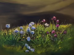 Original painting by Natan Shalva – The irises by the small garden pool