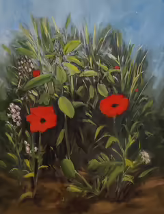 Original painting by Natan Shalva – The little poppies near the exit of the main road
