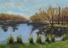 Original painting by Natan Shalva – The grasses by the lake in winter